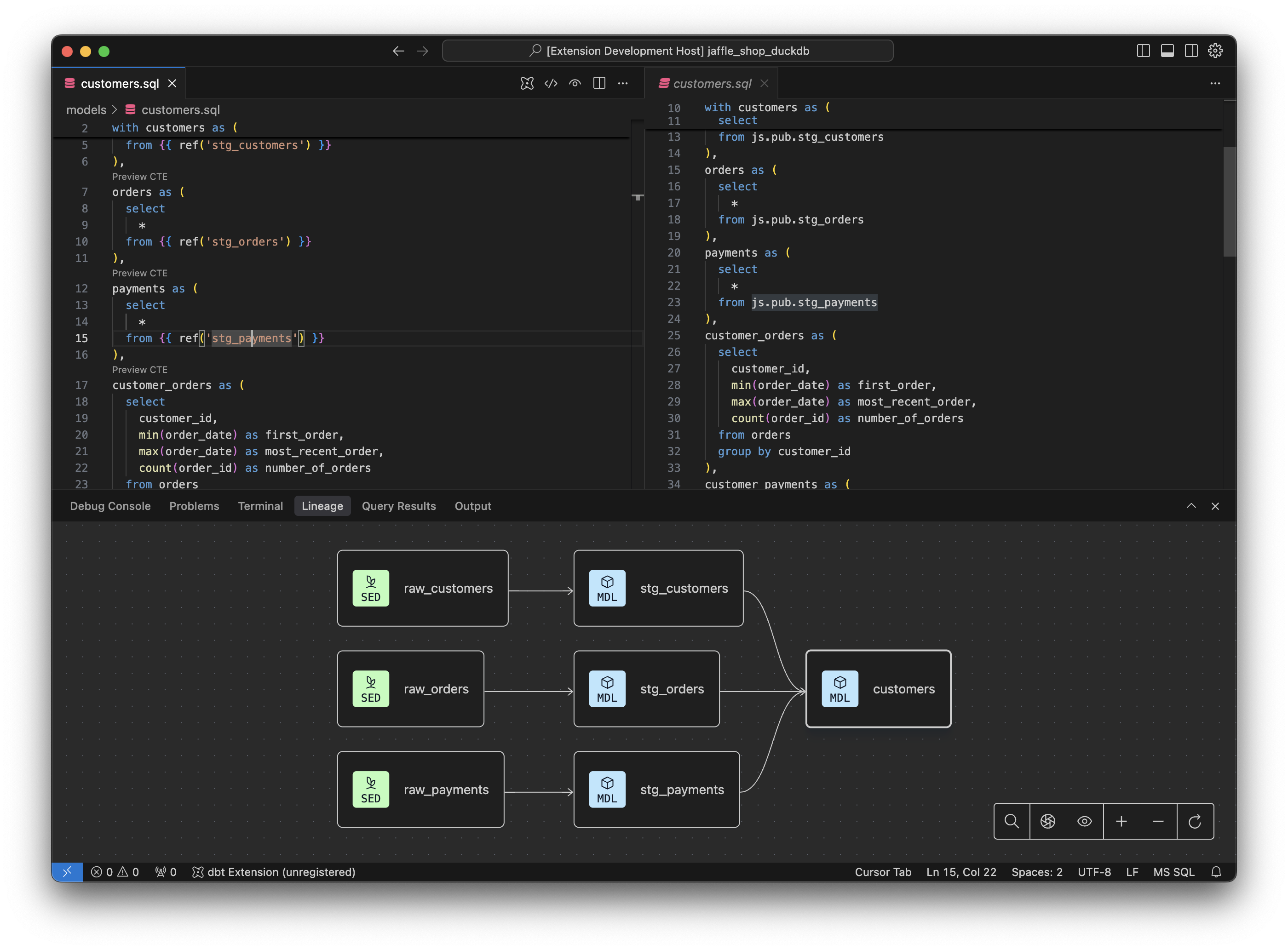 Showing lineage and compiled code in the extension Showing lineage and compiled code in the extension